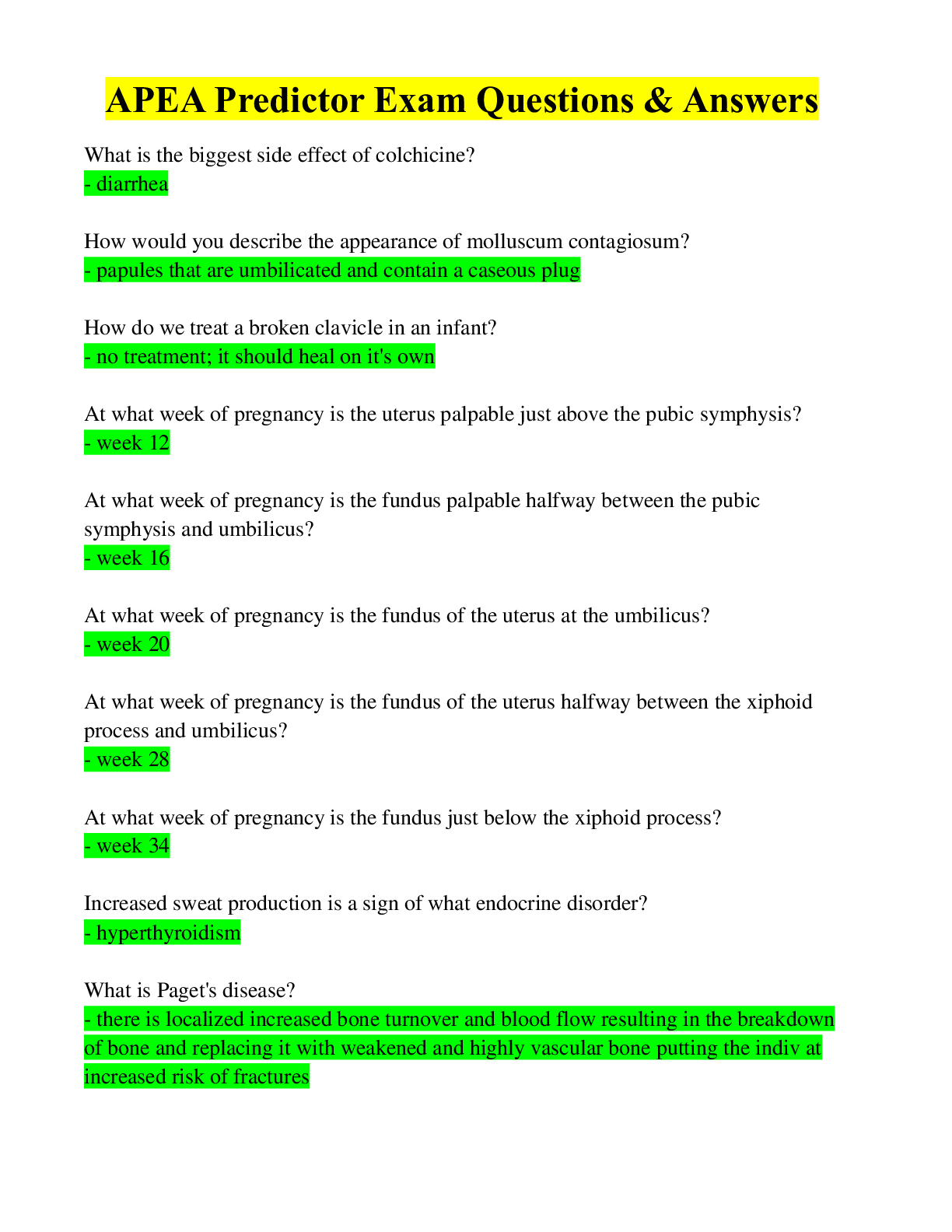 Preview image of APEA Predictor Exam Questions & Answers document